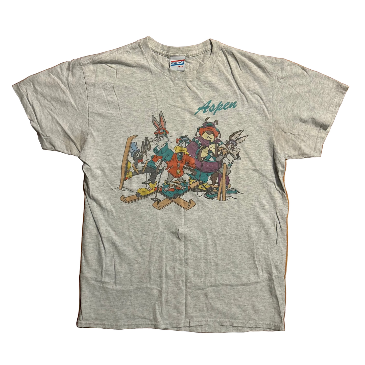 Junk Food Looney Tunes Skiing Aspen Grey Tshirt - Small - 18.5" x 25"