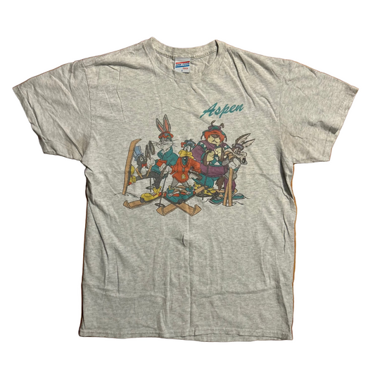 Junk Food Looney Tunes Skiing Aspen Grey Tshirt - Small - 18.5" x 25"