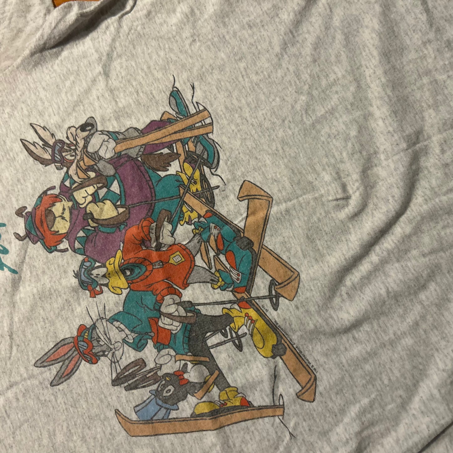Junk Food Looney Tunes Skiing Aspen Grey Tshirt - Small - 18.5" x 25"