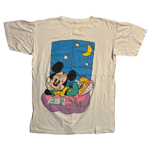 90/00’s Disney Mickey Nighttime White Tshirt - Large - 23.5" x 31.5"