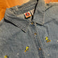00’s Looney Tunes Tweety Bird Embroidered Denim Button Up Collared Tanktop Sleeveless Shirt - XLarge - 28" x 29"