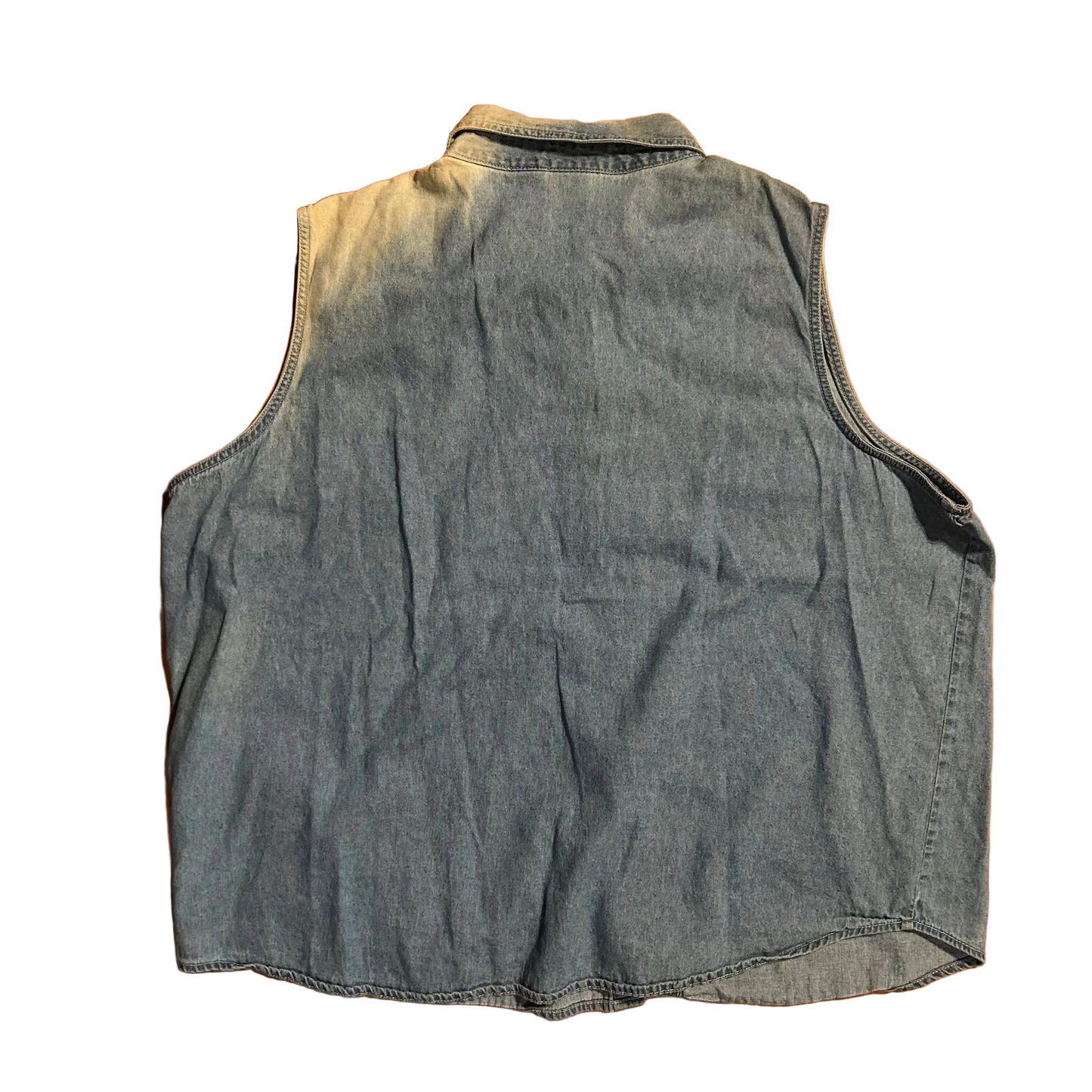 00’s Looney Tunes Tweety Bird Embroidered Denim Button Up Collared Tanktop Sleeveless Shirt - XLarge - 28" x 29"