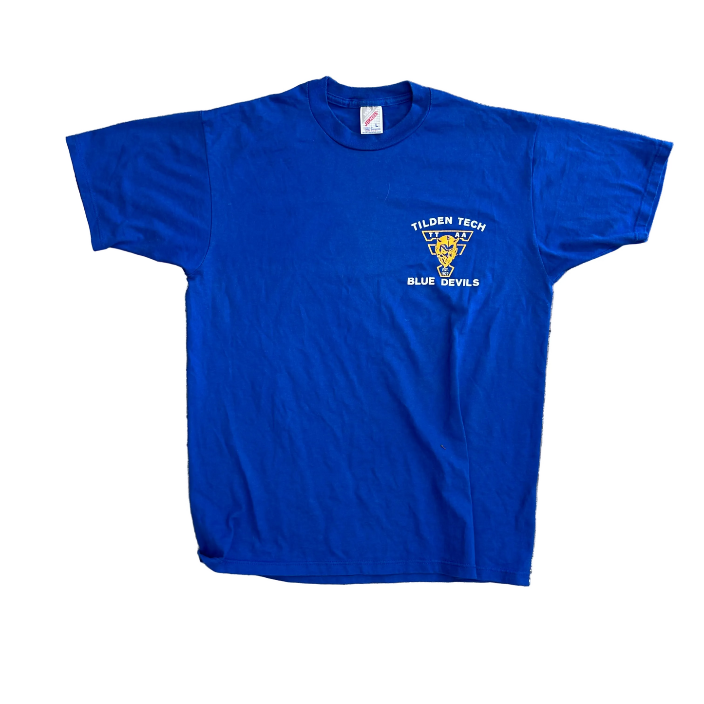90’s Jerzees Tilden Tech Blue Devils. Blue Tshirt - Medium - 21" x 28"