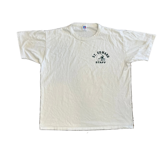 80’s Russell Athletics St Edward Staff Football White Tshirt - XLarge - 24" x 27.5"