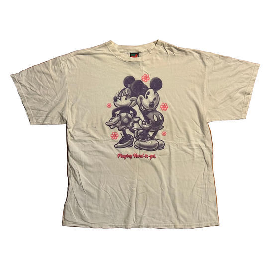 90/00’s Disney Minnie Mickey Mouse Playing Hard to Get White Tshirt - XLarge - 24" x 29"