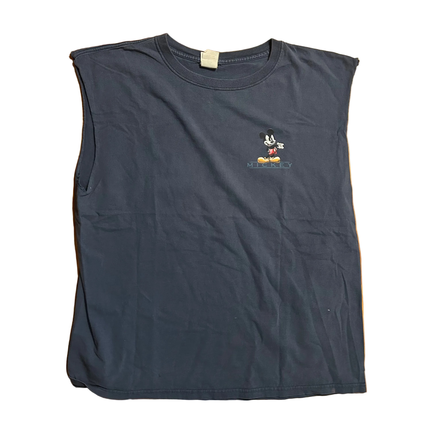 90’s Disney Don’t Mess with the Mouse Mickey Blue Cutoff Tanktop Shirt - XLarge - 24" x 29"