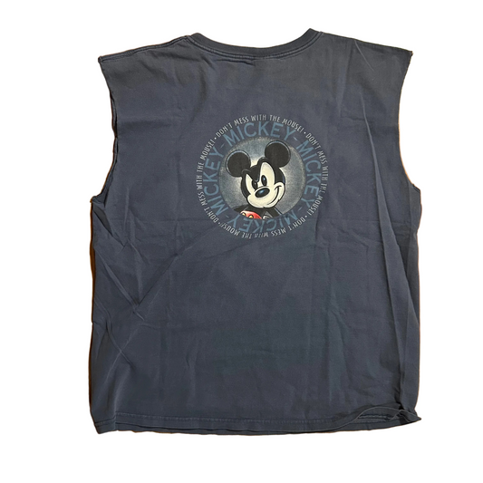 90’s Disney Don’t Mess with the Mouse Mickey Blue Cutoff Tanktop Shirt - XLarge - 24" x 29"