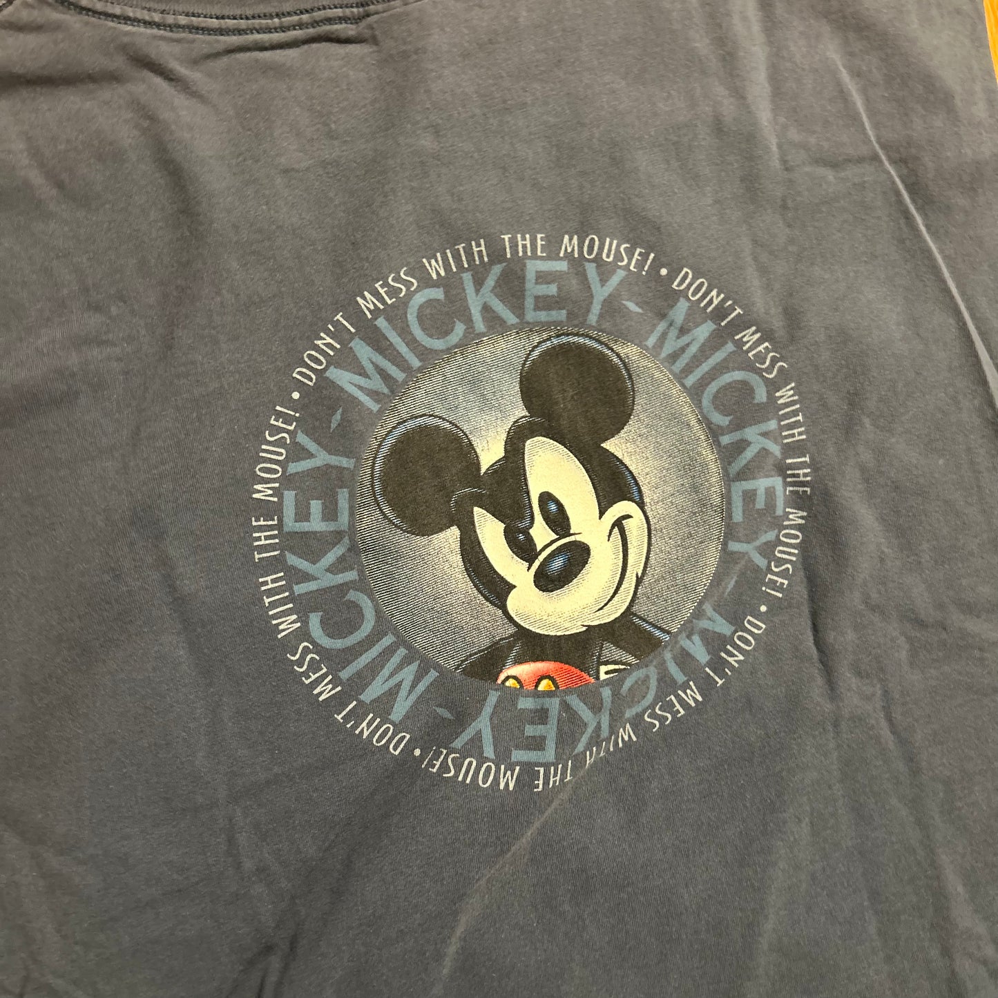90’s Disney Don’t Mess with the Mouse Mickey Blue Cutoff Tanktop Shirt - XLarge - 24" x 29"