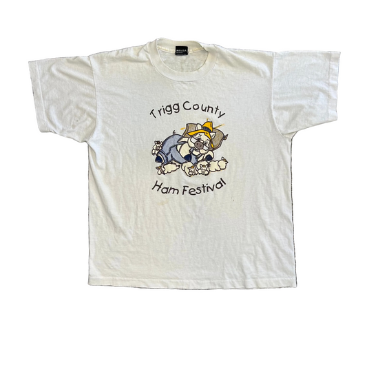 90’s Screen Stars Ham Festival Pig White Tshirt - Large - 23" x 27"