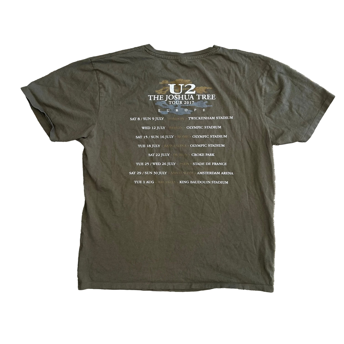 2017 U2 Joshua Tree Band Green Brown Tshirt - Medium - 21" x 25.5"