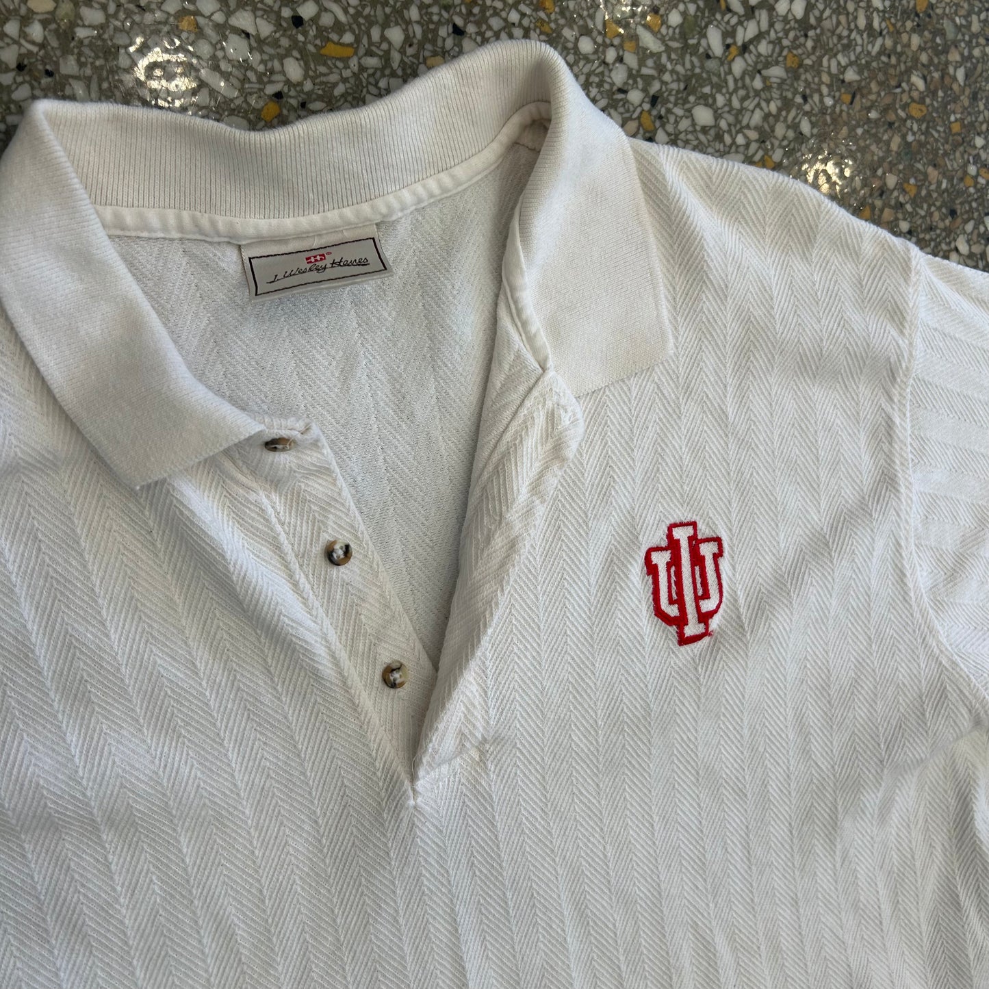 J Wesley Hanes IU Indiana University White Polo Shirt - XLarge - 25" x 34"