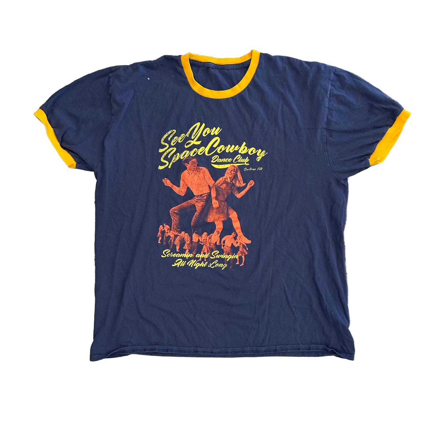 See You Space Cowboy Navy Blue Ringer Tshirt - Large - 23" x 28.5"