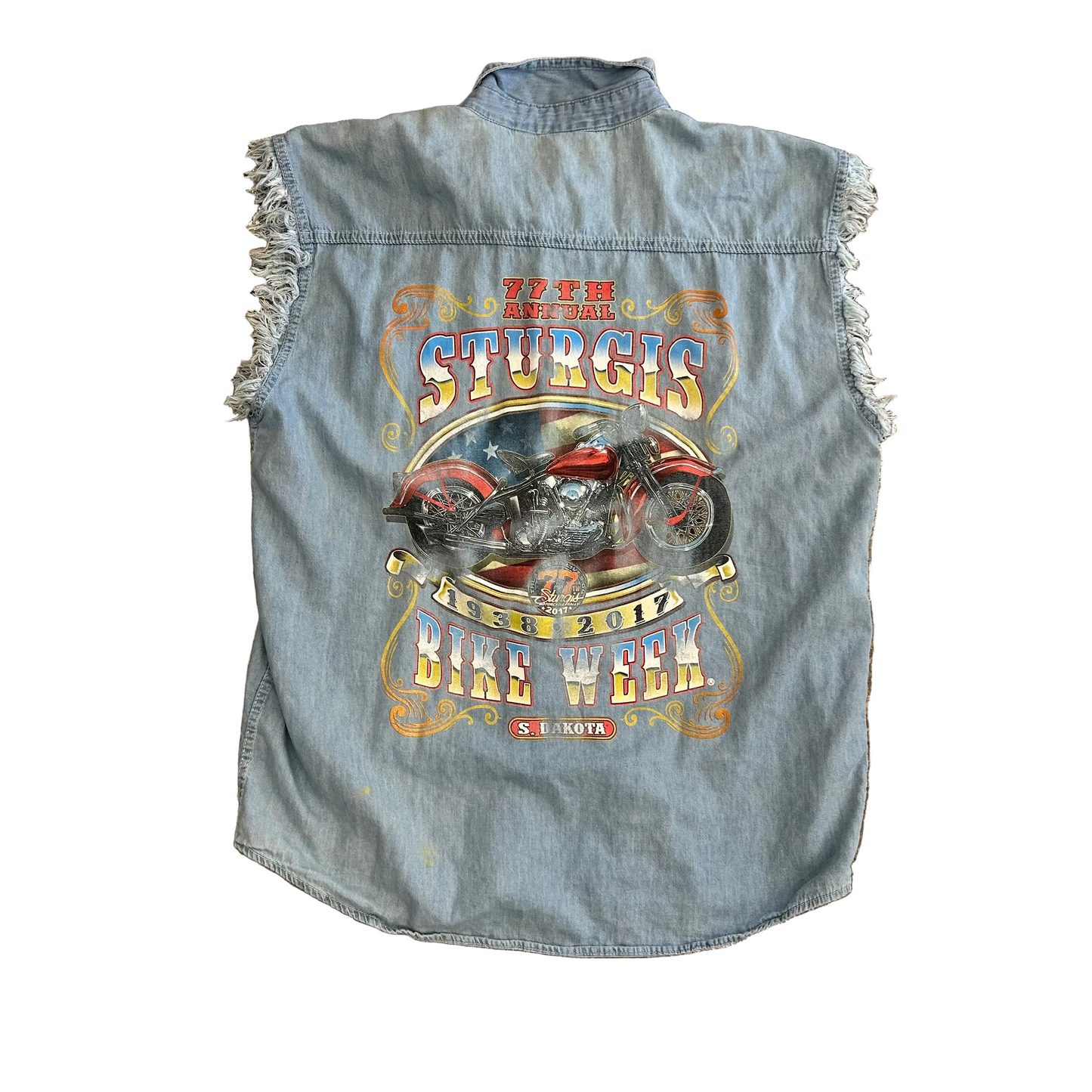 2017 Bikerwear Sturgis Motorcycle Denim Cutoff Shirt - XLarge - 26" x 32"