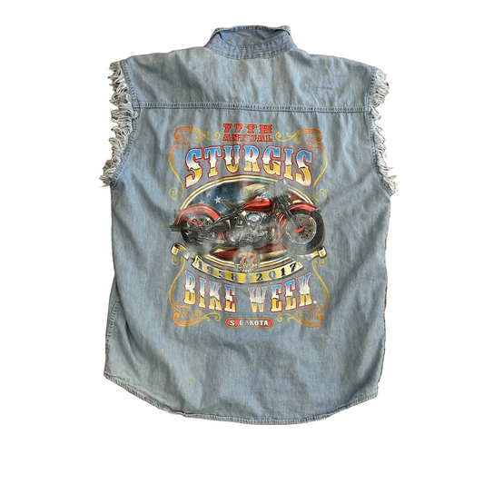 2017 Bikerwear Sturgis Motorcycle Denim Cutoff Shirt - XLarge - 26" x 32"