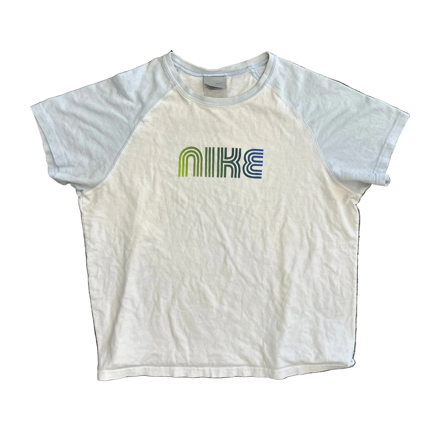 00's Nike Spellout Baby Blue White Tshirt - Medium - 20" x 22"