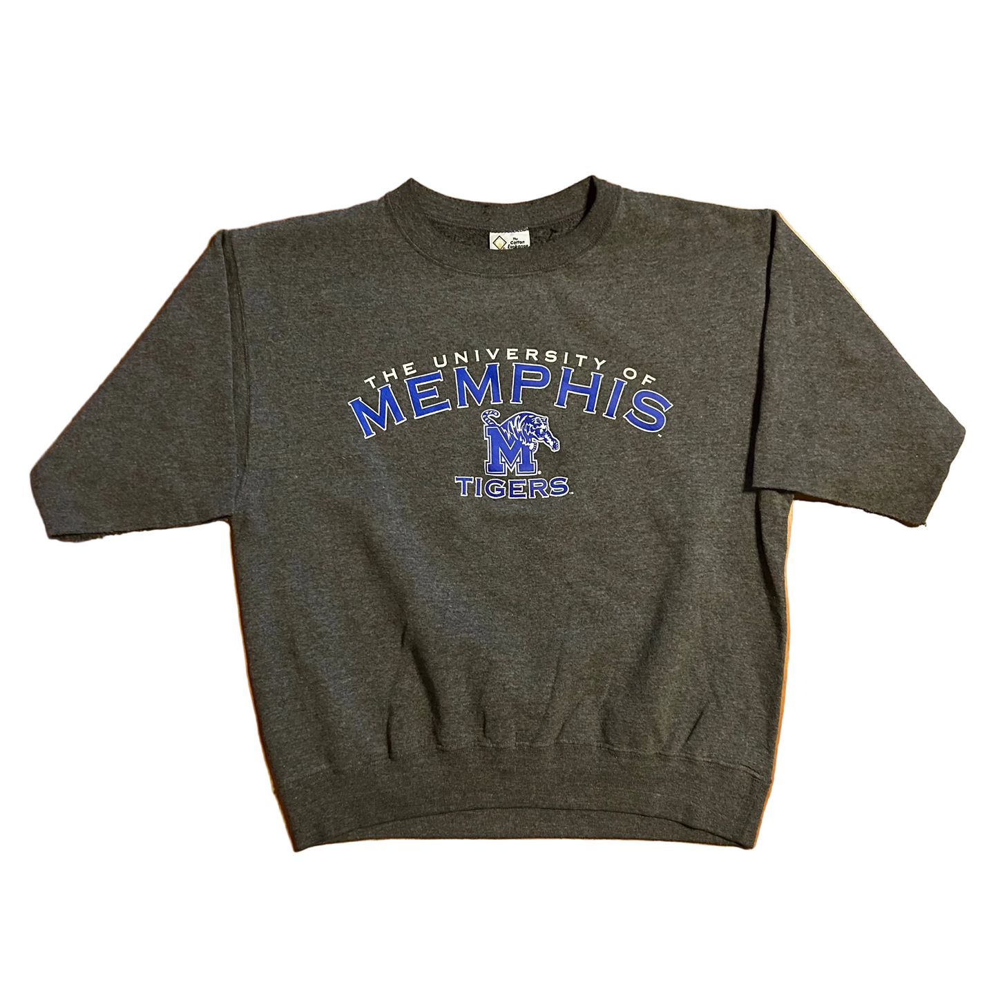 90's University Memphis Tigers Grey Cutoff Crewneck Sweatshirt - Large - 22" x 24.5"