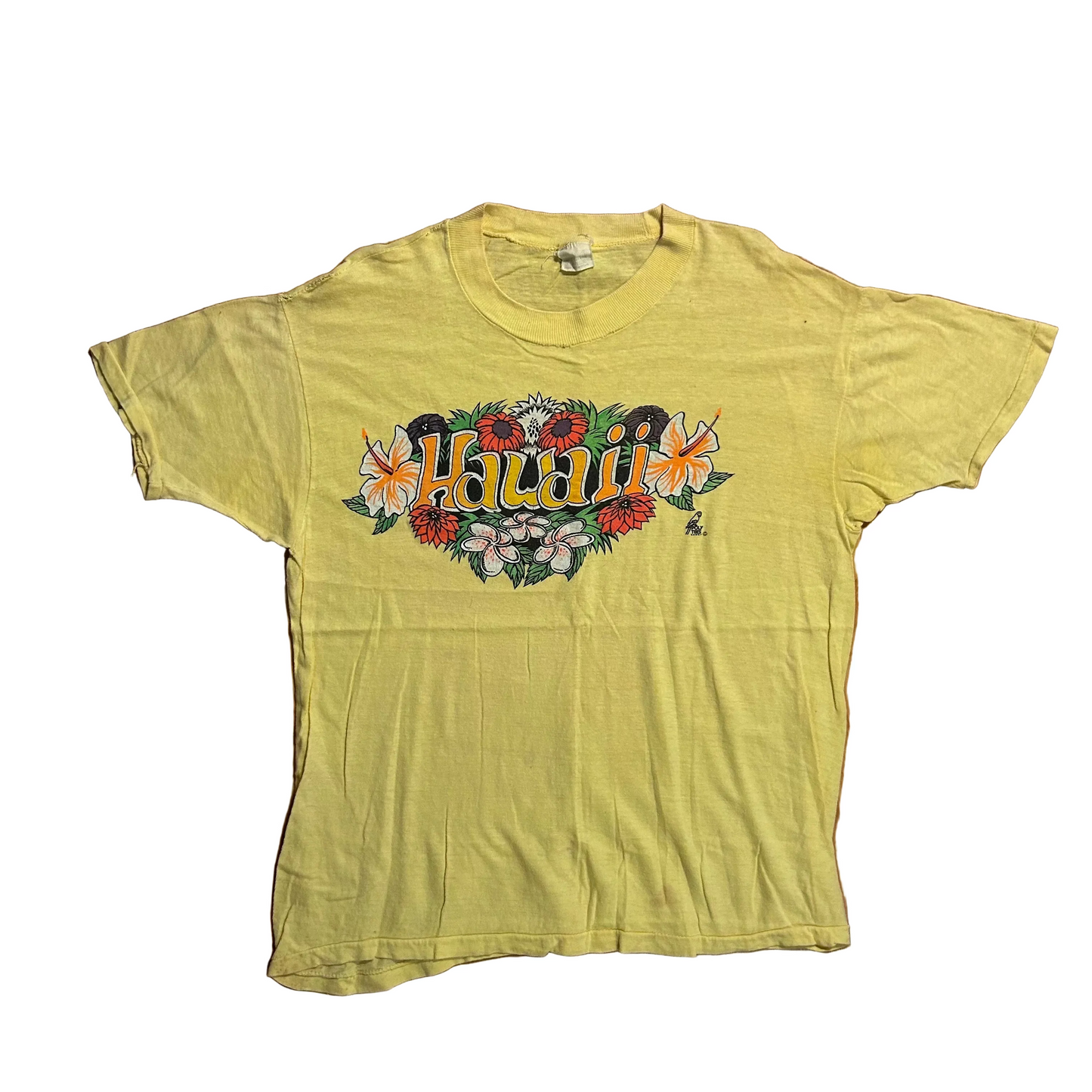 80’s Hawaii Poly Tees Yellow Paper Thin Tshirt - Medium - 20" x 26"