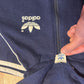 80's Adidas Navy Blue Striped Zip Up Hoodie Sweatshirt - Large - 22" x 23"