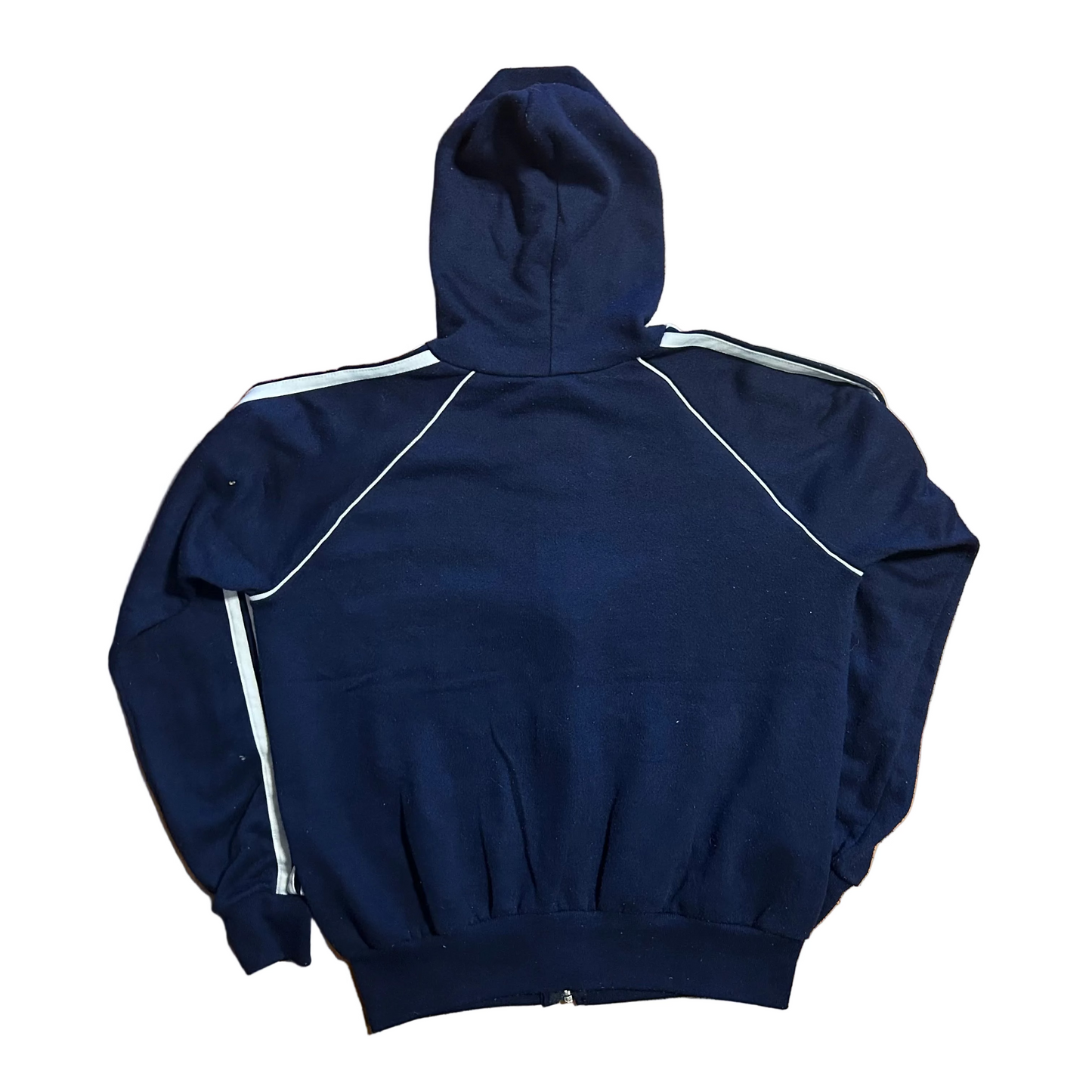80's Adidas Navy Blue Striped Zip Up Hoodie Sweatshirt - Large - 22" x 23"