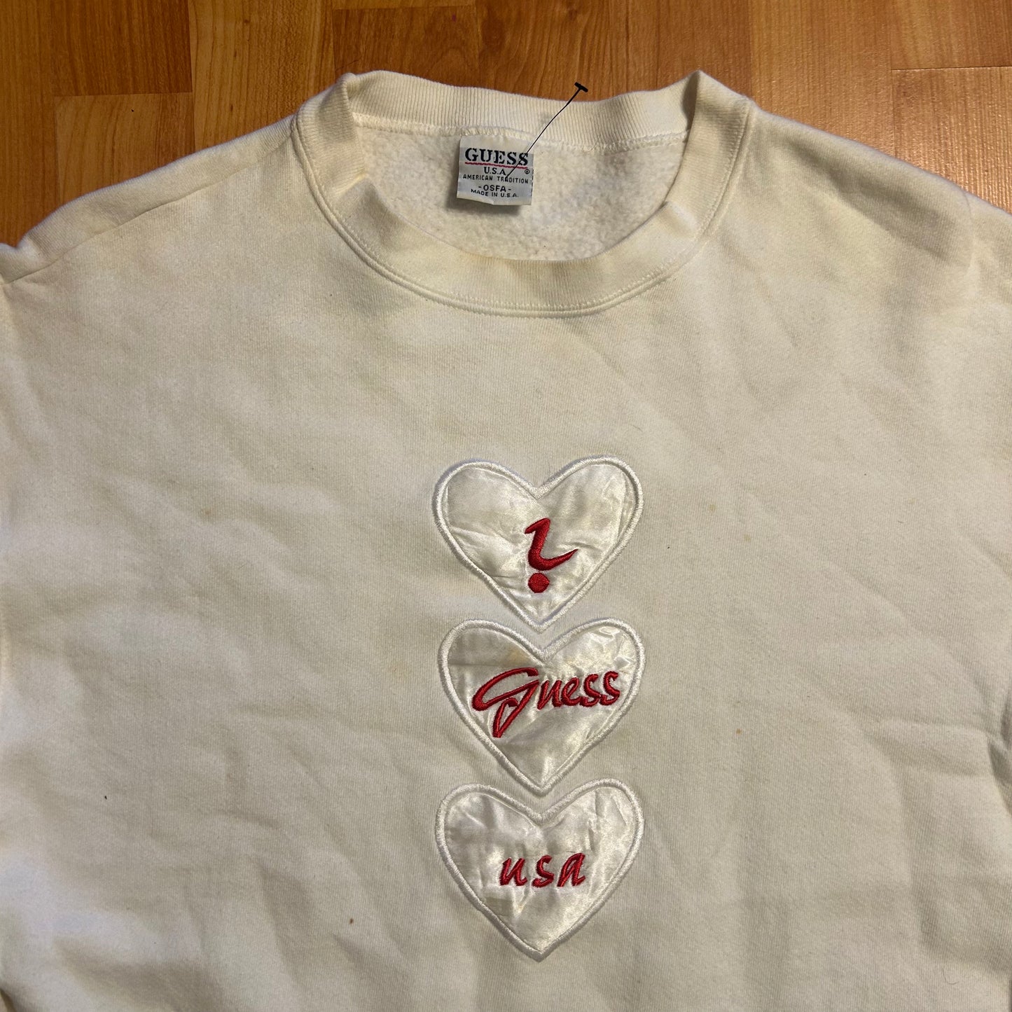 90's Guess White Crewneck Sweatshirt - Large - 22" x 26"
