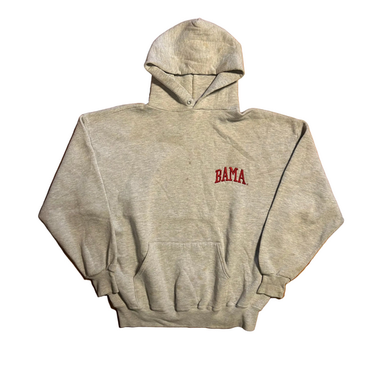 90's Jerzees Bama Embroidered University Alabama Grey Hoodie Sweatshirt - XLarge - 25" x 25.5"
