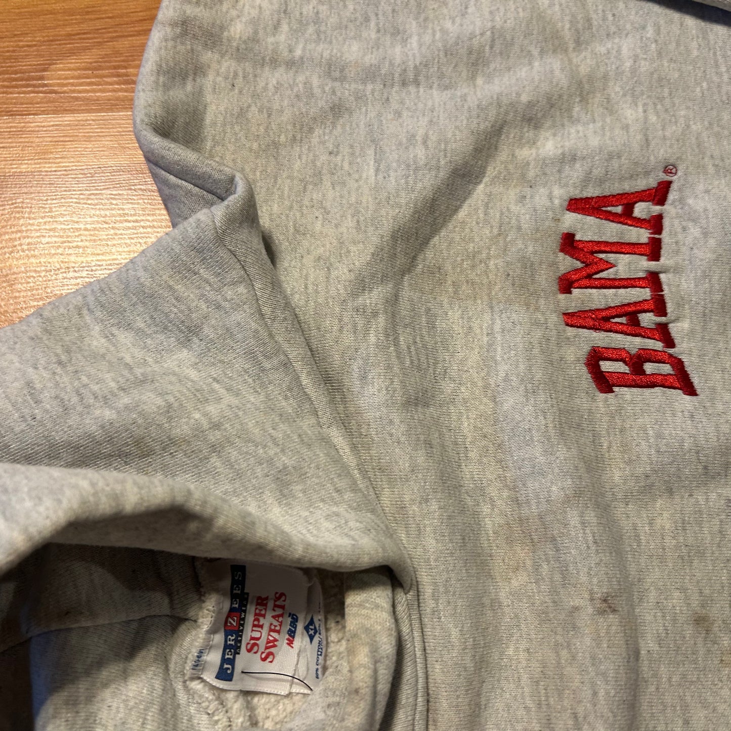 90's Jerzees Bama Embroidered University Alabama Grey Hoodie Sweatshirt - XLarge - 25" x 25.5"