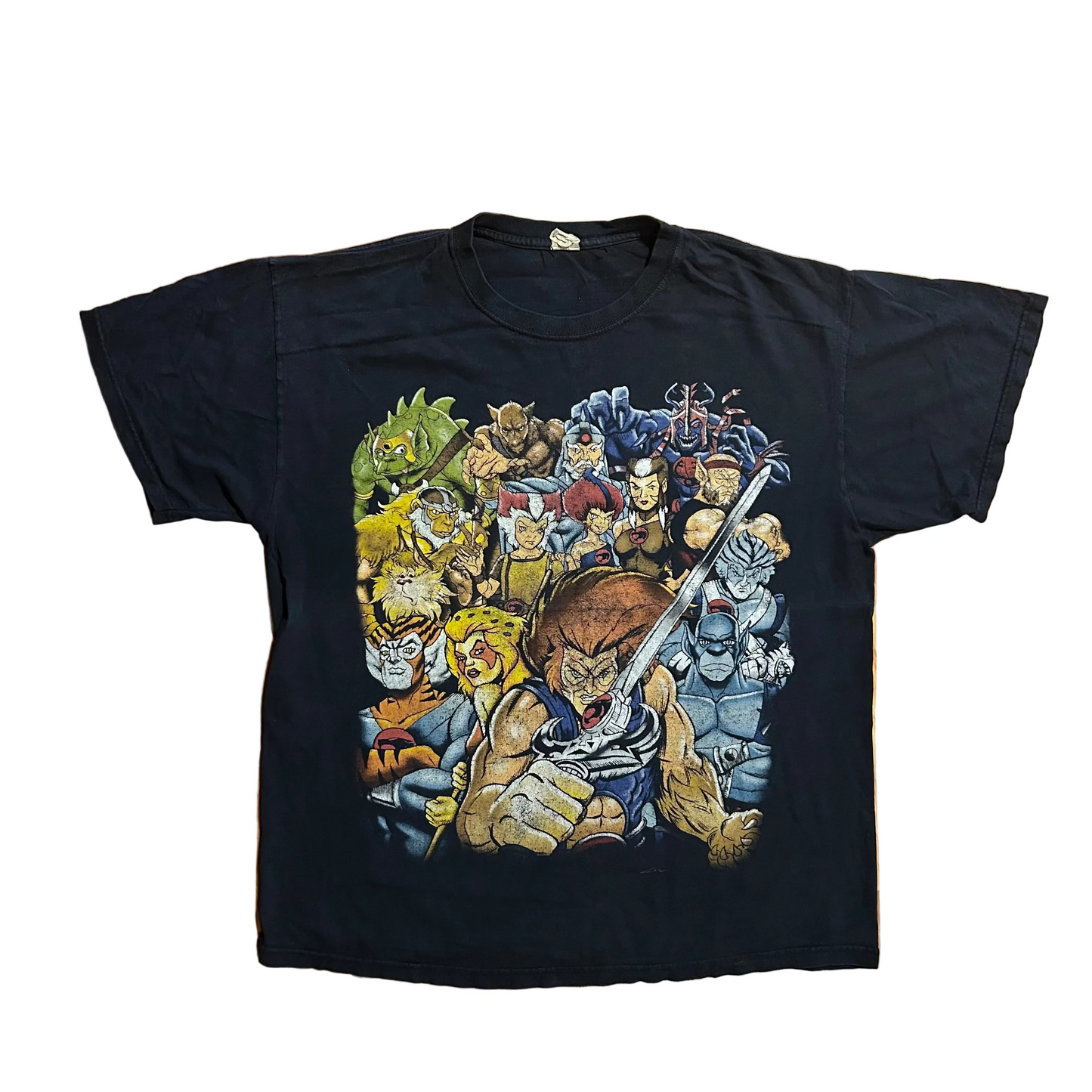 00's Thundercats Cast Lion-O and Villains Faded Black Tshirt - Large - 23" x 27"