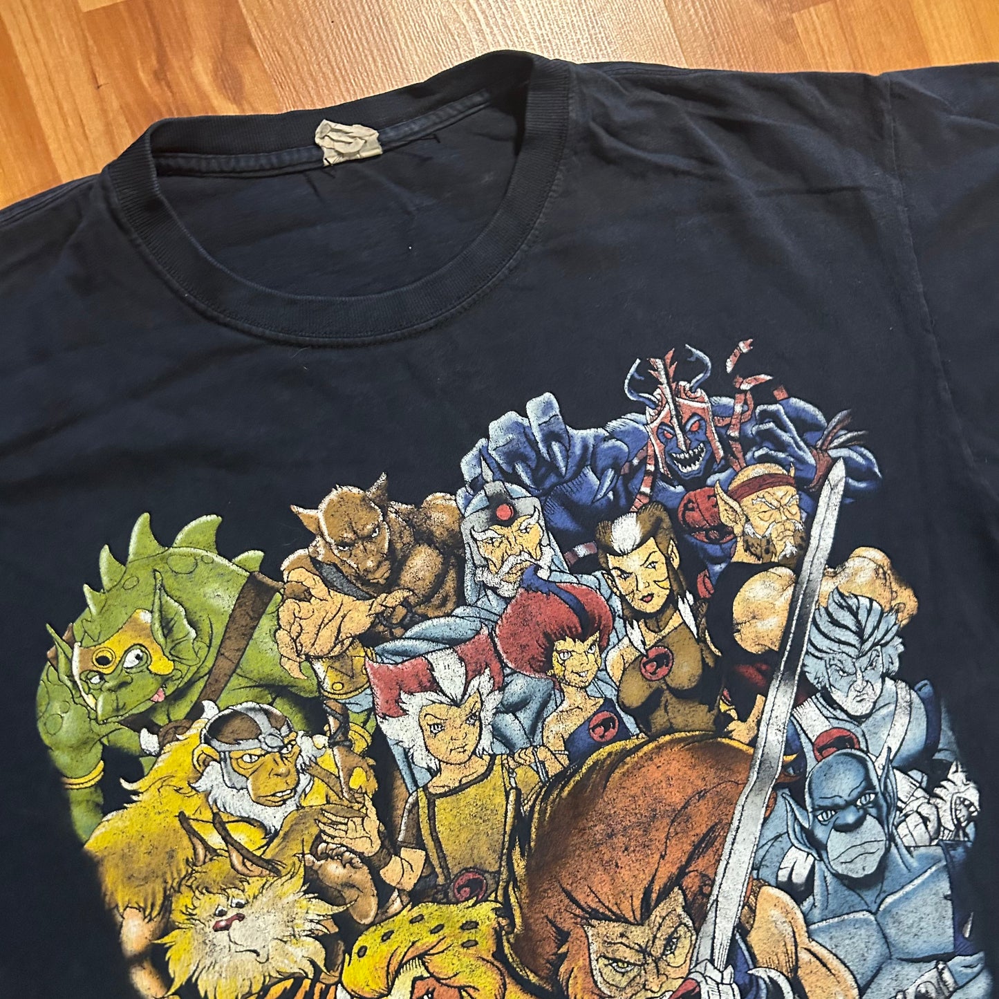 00's Thundercats Cast Lion-O and Villains Faded Black Tshirt - Large - 23" x 27"