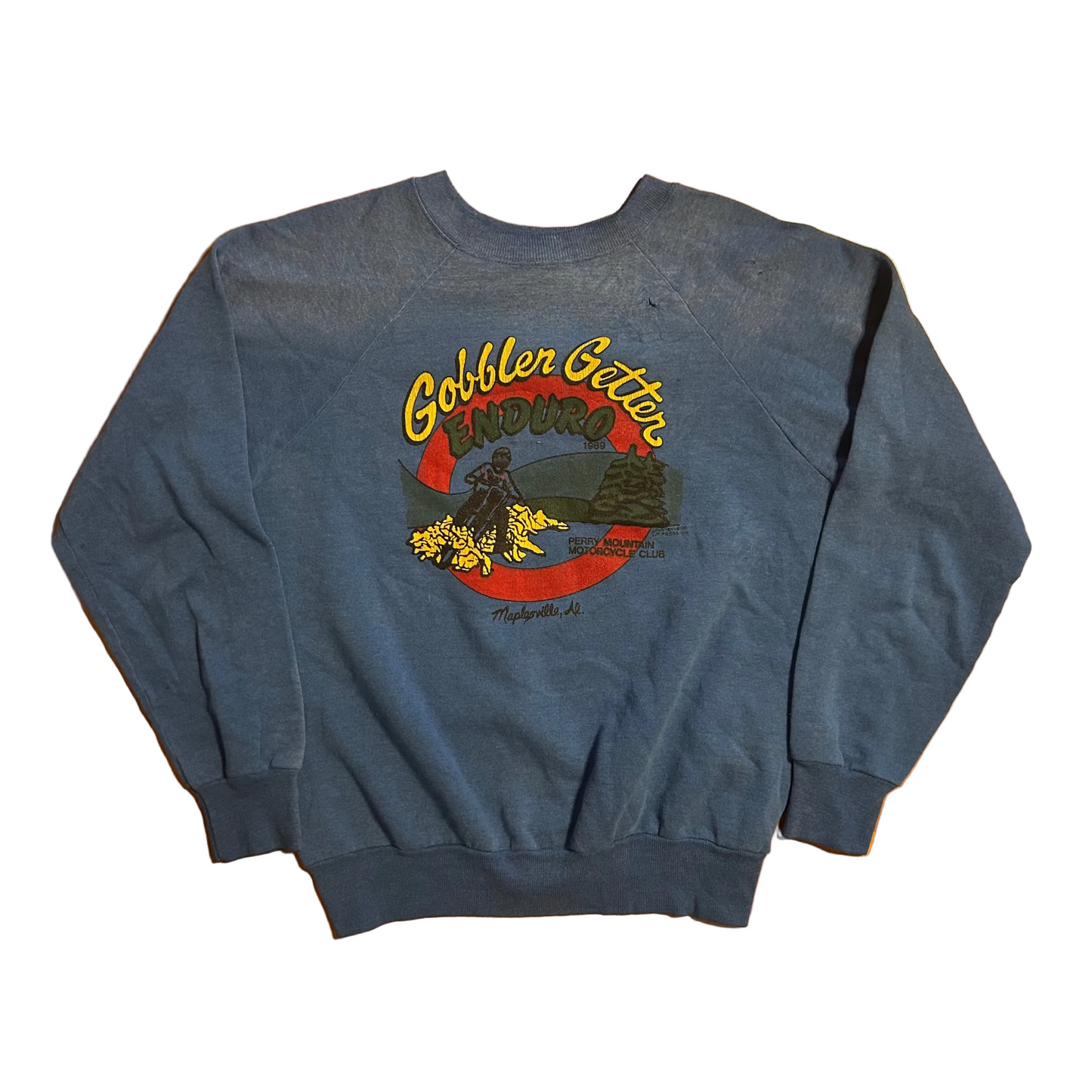 80/90's Gobbler Getter Enduro Mountain Motorcycle Club Blue Crewneck Sweatshirt - Medium - 21" x 24"