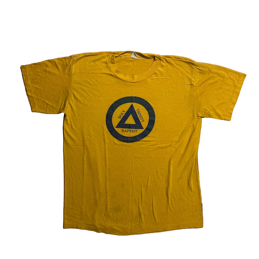 70/80’s Velva Sheen Holy Trinity Baptist Yellow Paper Thin Soft Tshirt - Large - 22" x 28"