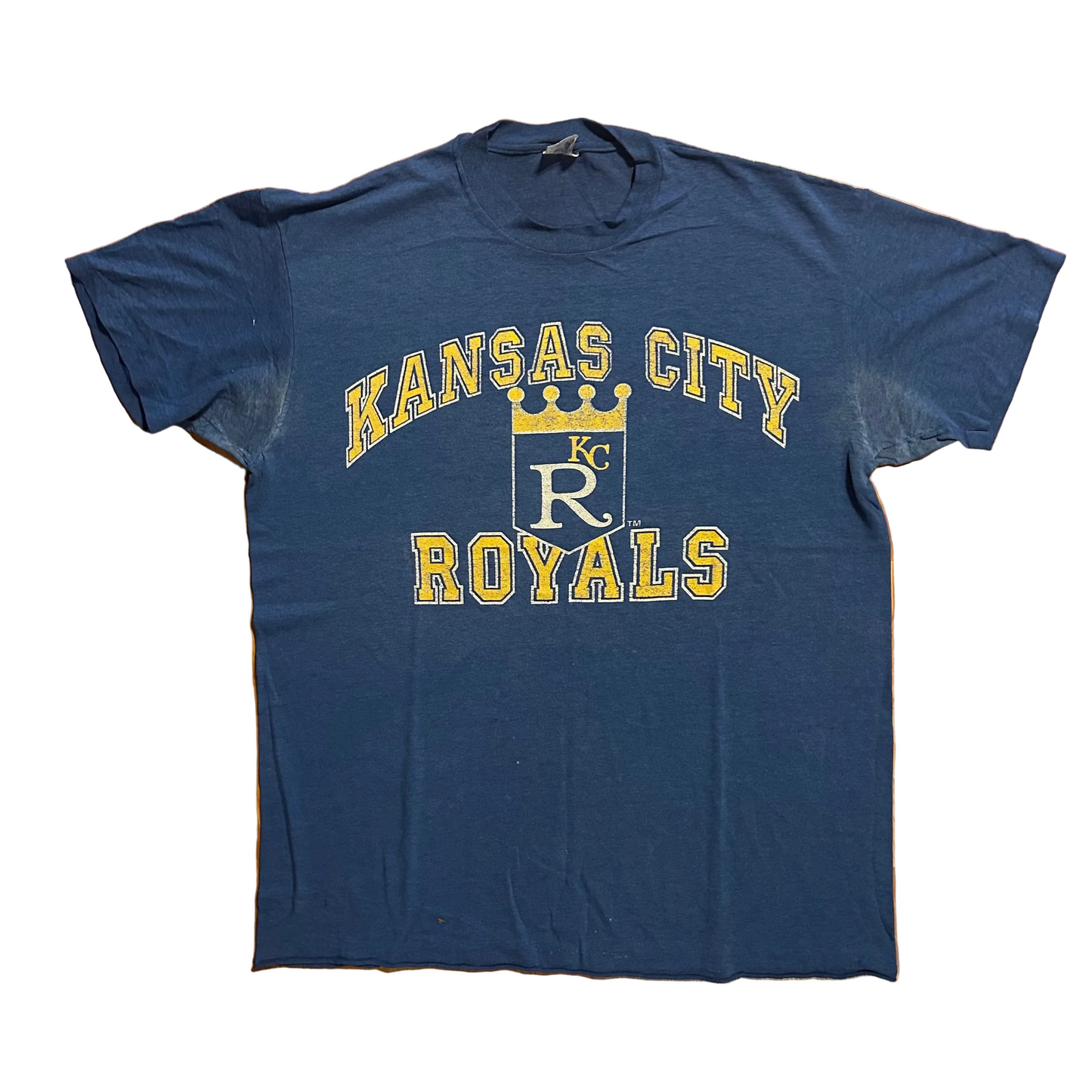80/90’s 7Logo Kansas City Royals MLB Baseball Blue Paper Thin Tshirt - Large - 22" x 29"