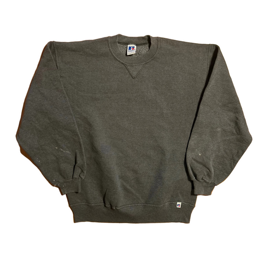 90's Russell Athletics Blank Grey Crewneck Sweatshirt - Large - 22" x 27"