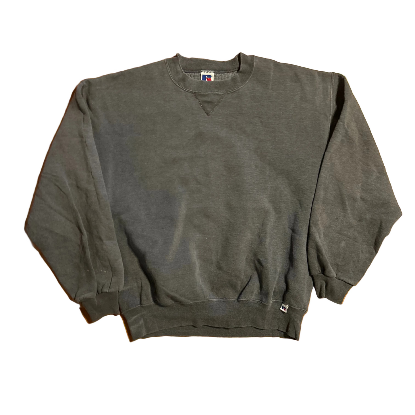 90's Russell Athletics Blank Grey Crewneck Sweatshirt - Large - 23" x 25"