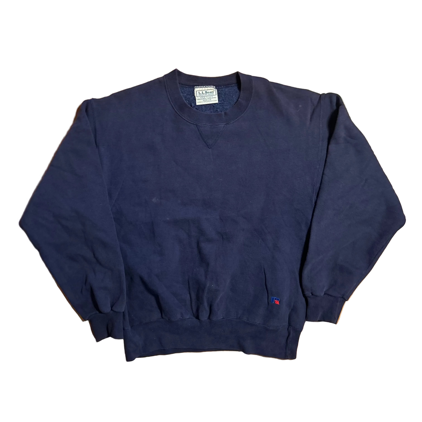 90's Russell Athletic LL Bean Navy Blue Blank Crewneck Sweatshirt - Medium - 21" x 25"
