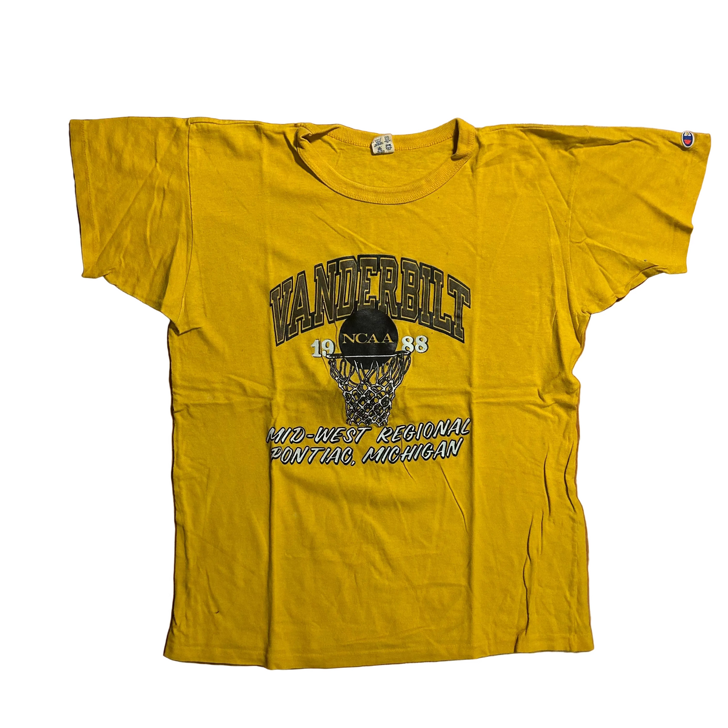 80's Champion Vanderbilt University Basketball Midwest Regional NCAA Yellow Tshirt - Large - 22" x 28"