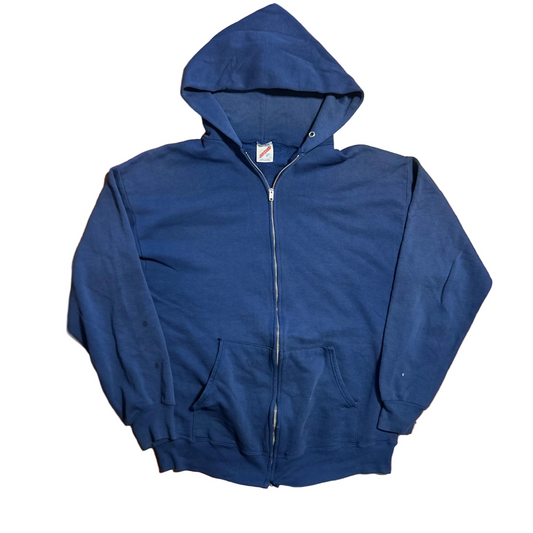 90's Jerzees Blue Blank Zip Up Hoodie Sweatshirt - Medium - 21" x 26"