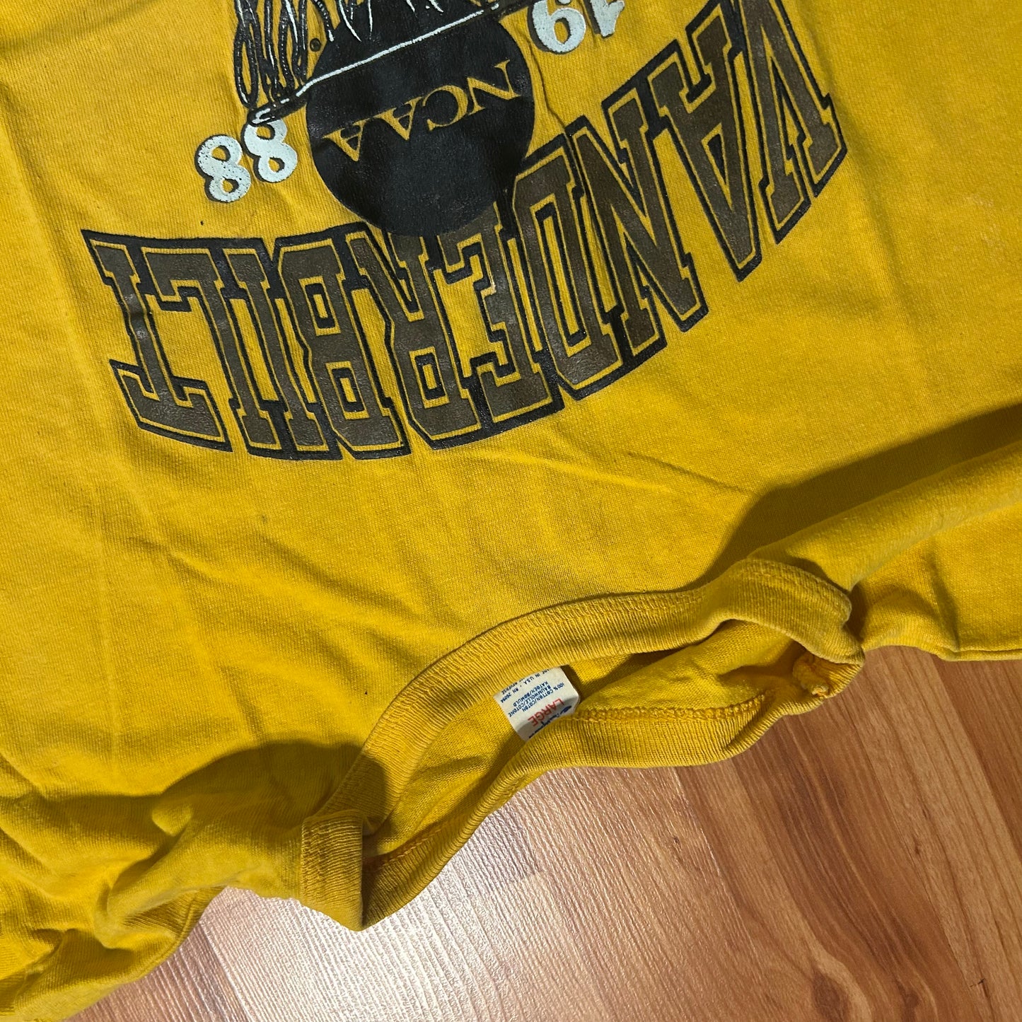 80's Champion Vanderbilt University Basketball Midwest Regional NCAA Yellow Tshirt - Large - 22" x 28"