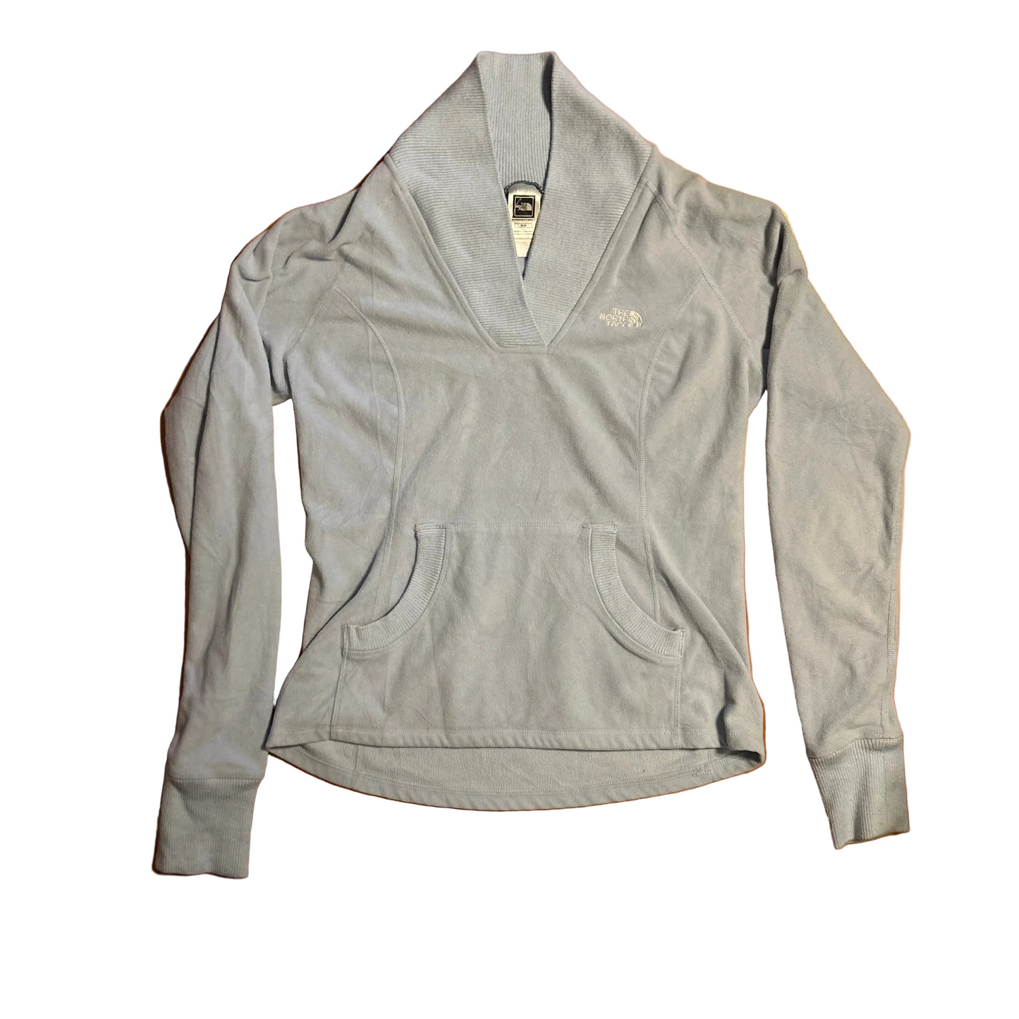 The North Face Light Blue Acrylic Polyester V Neck Fleece Sweatshirt - Small - 19" x 26"