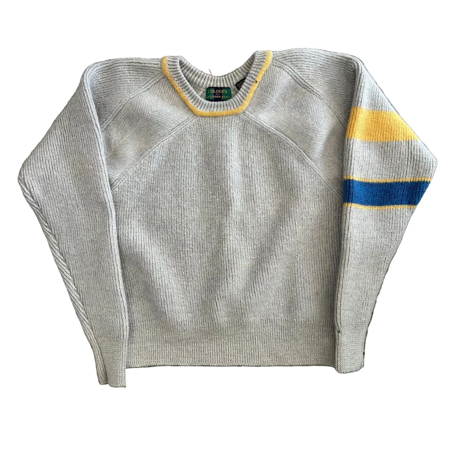 Colours Grey Yellow Blue Wool Sweater - Small - 18" x 21"