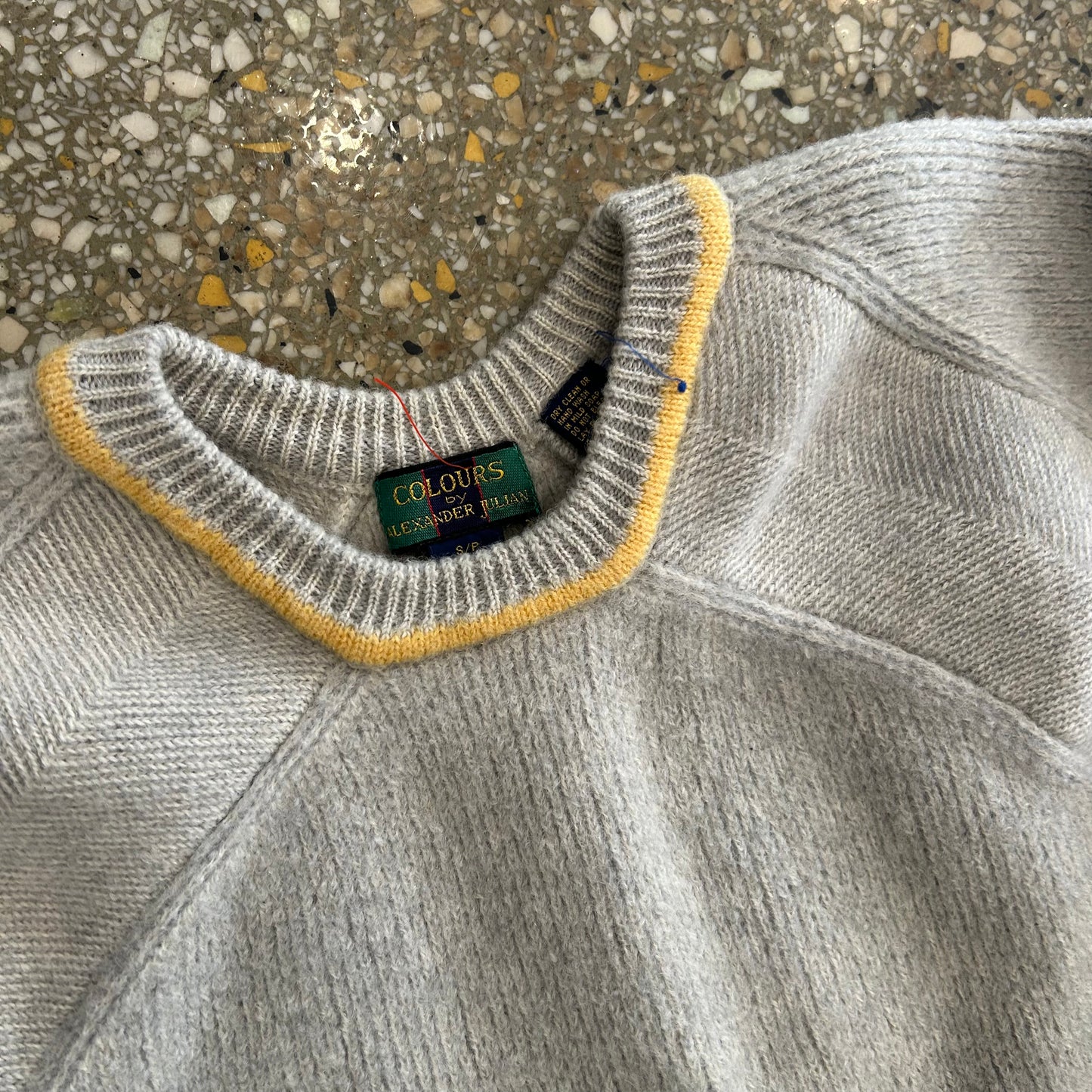 Colours Grey Yellow Blue Wool Sweater - Small - 18" x 21"