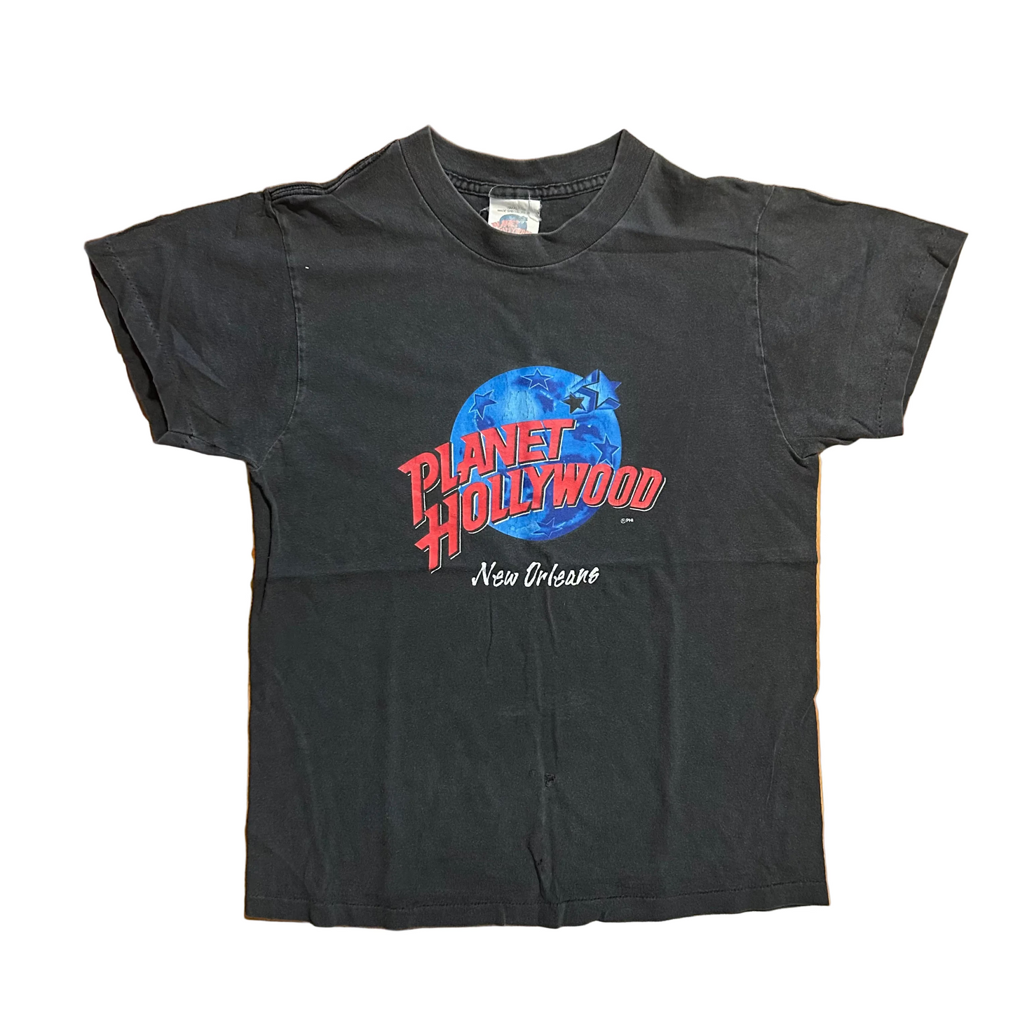 90’s Planet Hollywood New Orleans Black Faded Tshirt - Small - 18" x 24"
