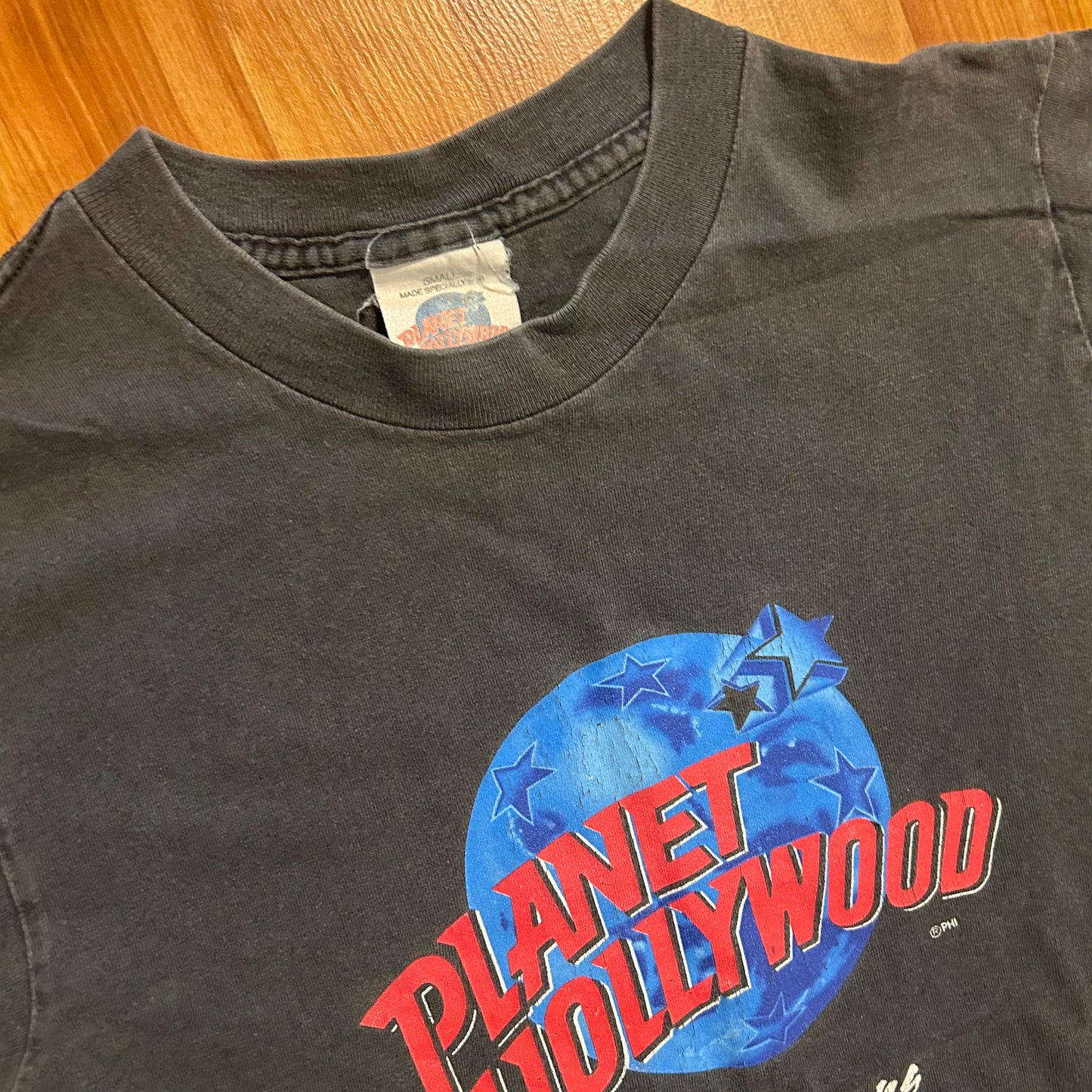 90’s Planet Hollywood New Orleans Black Faded Tshirt - Small - 18" x 24"