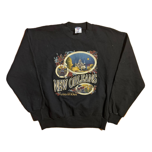 90's Jerzees New Orleans Black Crewneck Sweatshirt - Large - 23" x 26"
