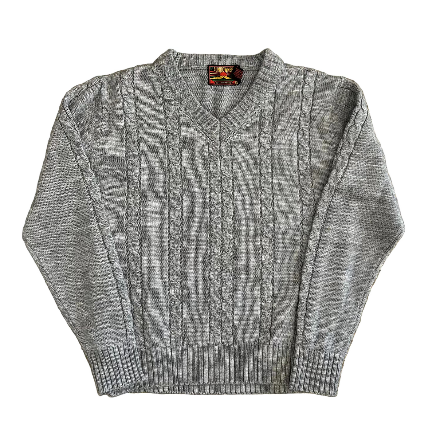 Sundowner Acrylic Nylon Blue Grey VNeck Sweater - Medium - 20" x 23.5"