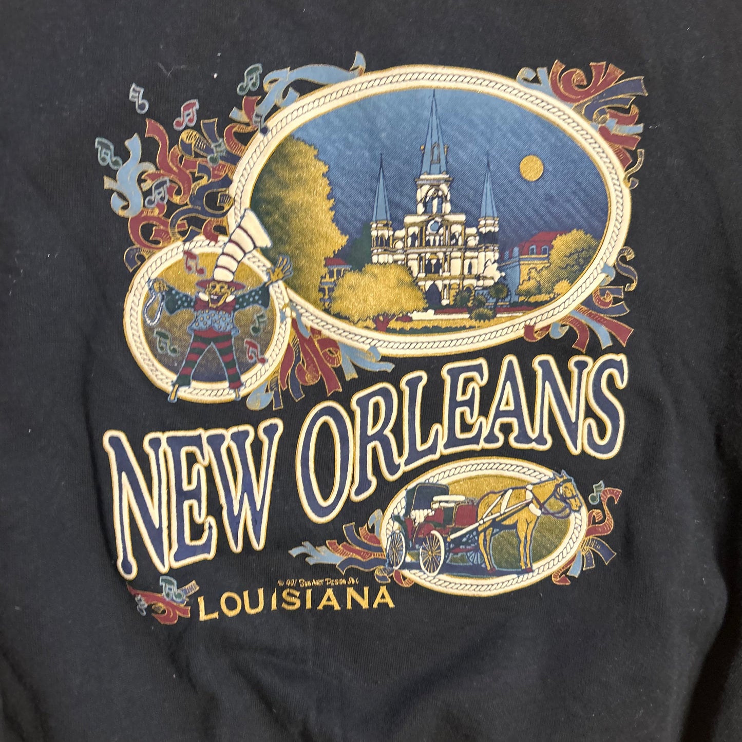 90's Jerzees New Orleans Black Crewneck Sweatshirt - Large - 23" x 26"