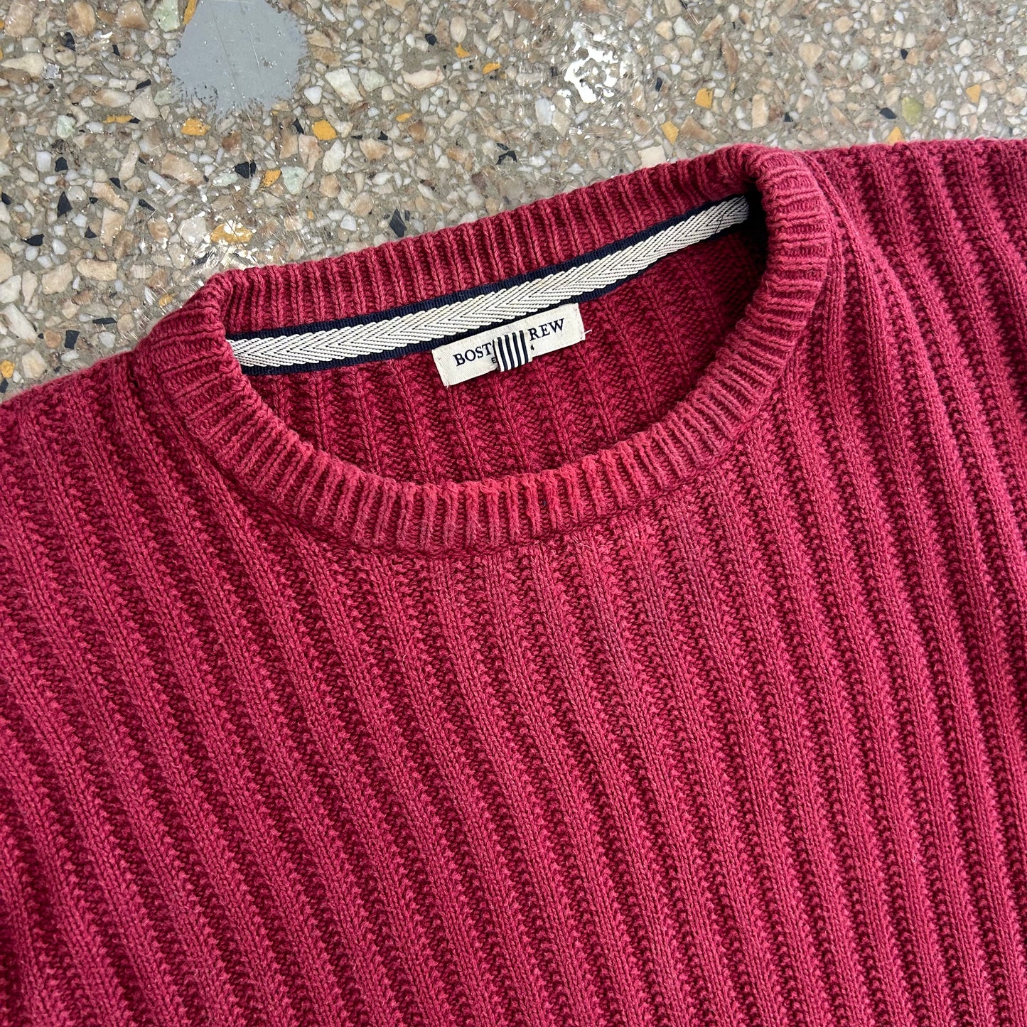 Boston Crew Red Cotton Chunky Knit Maroon Red Sweater - Large - 23" x 27"