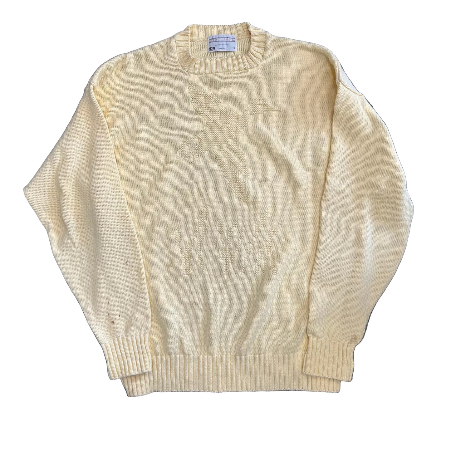 Lord Jeff Cotton Bird Cream Yellow Sweater - Large - 23" x 26"