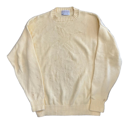 Lord Jeff Cotton Bird Cream Yellow Sweater - Large - 23" x 26"