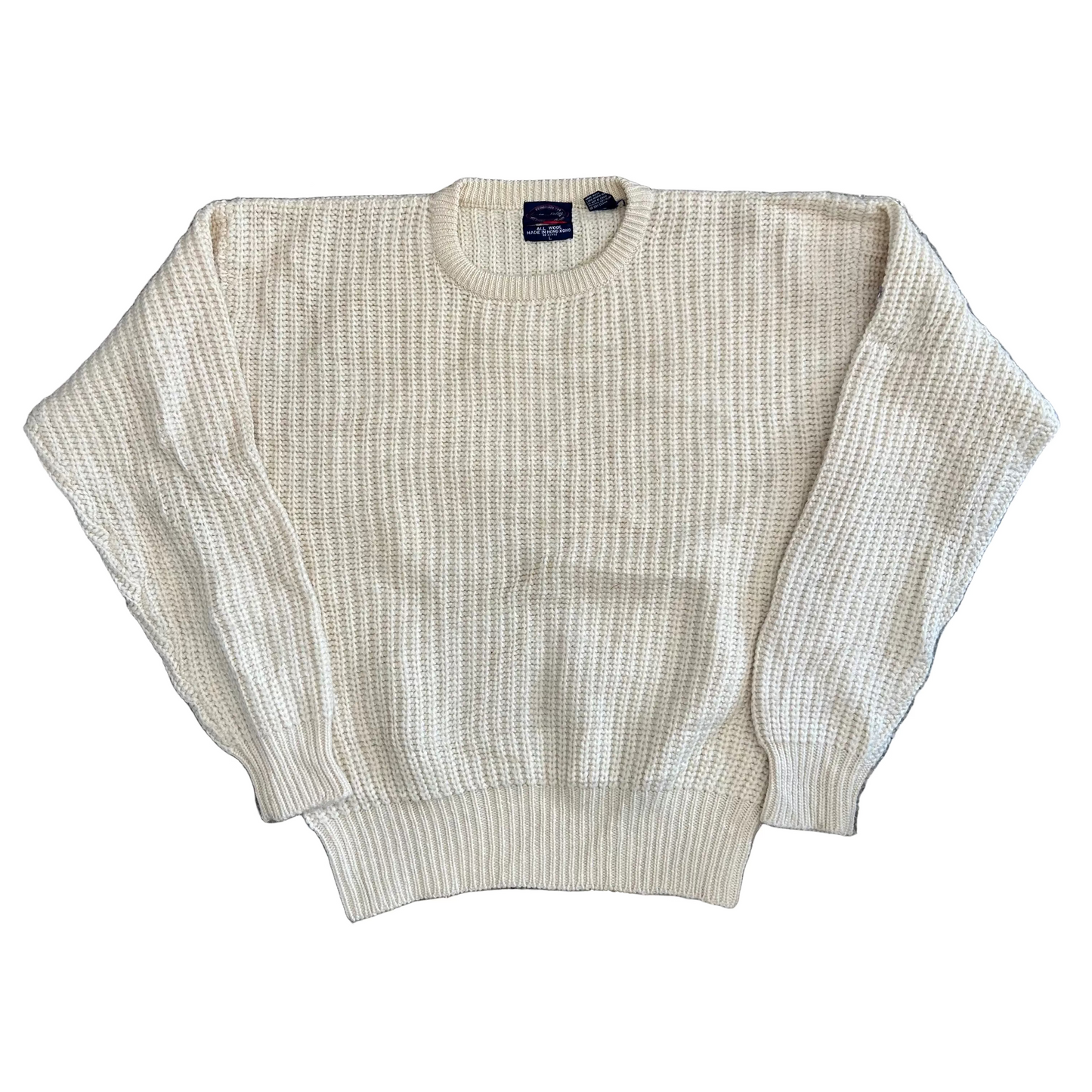 Allen Jolly Wool Cream Chunky Knit Sweater - XLarge - 24" x 25"
