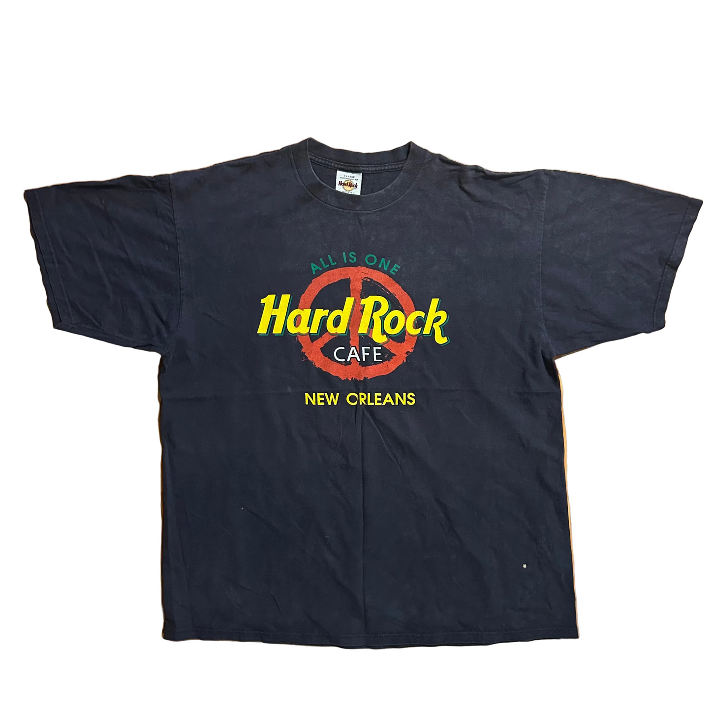 90’s Hard Rock Cafe New Orleans All is One Peace Navy Blue Tshirt - XLarge - 24.5" x 30"